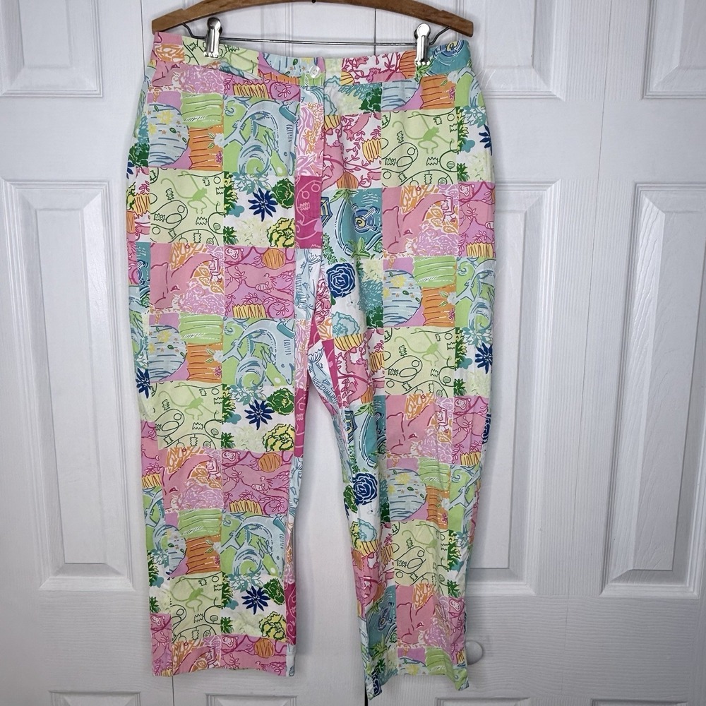 VTG Lilly Pulitzer Patchwork Cropped Capri‎ Golf Pants Pink/Blue Size 12